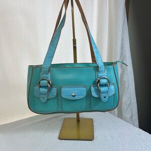 Elegant Turquoise and Tan Shoulder Bag
